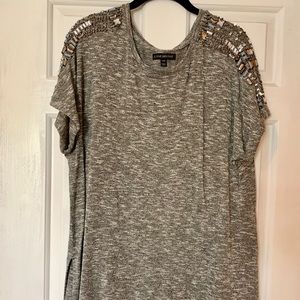 Grey short sleeve with jeweled shoulder detail